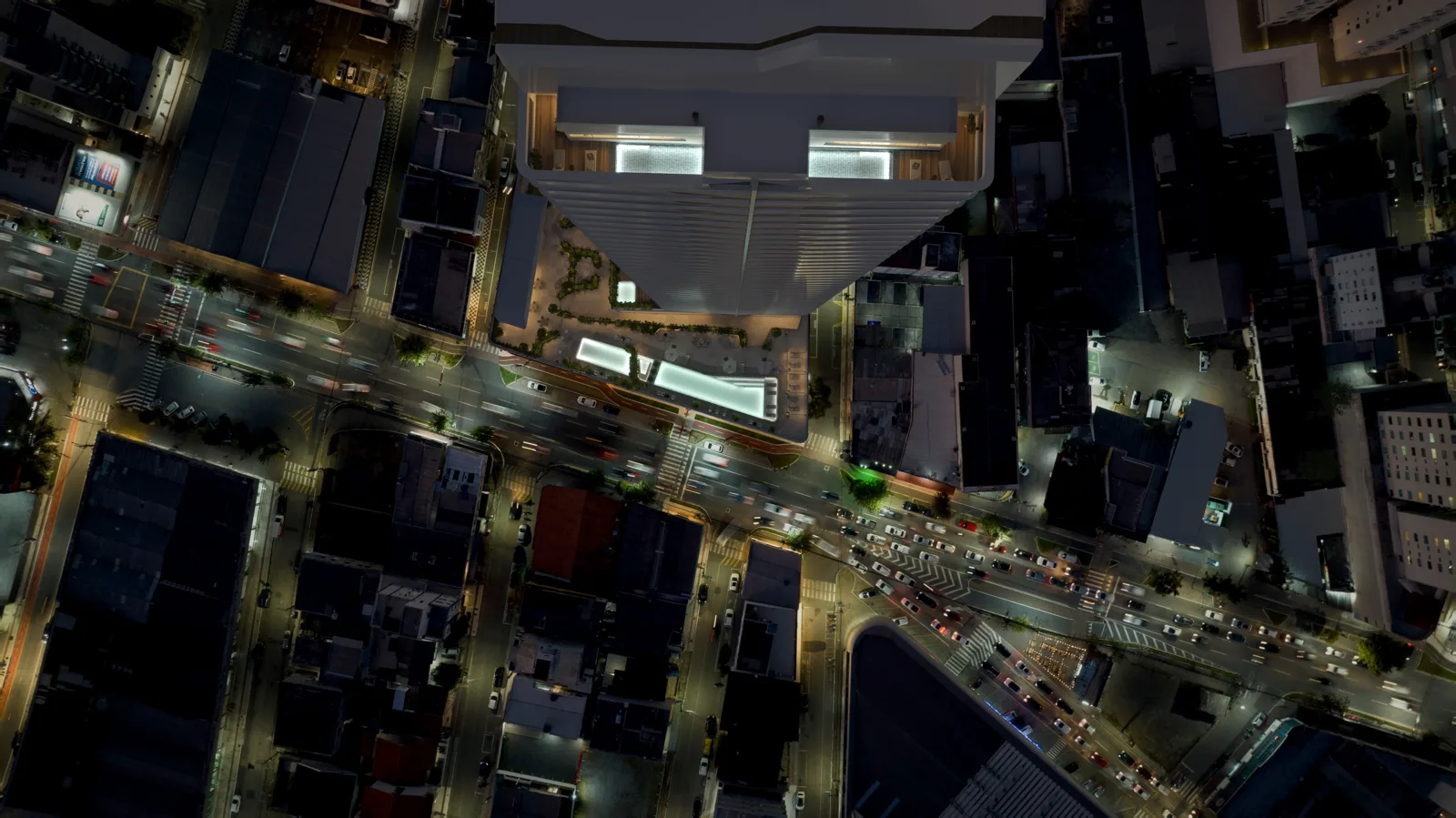 Embasamento do edifício La Città com fachada envidraçada